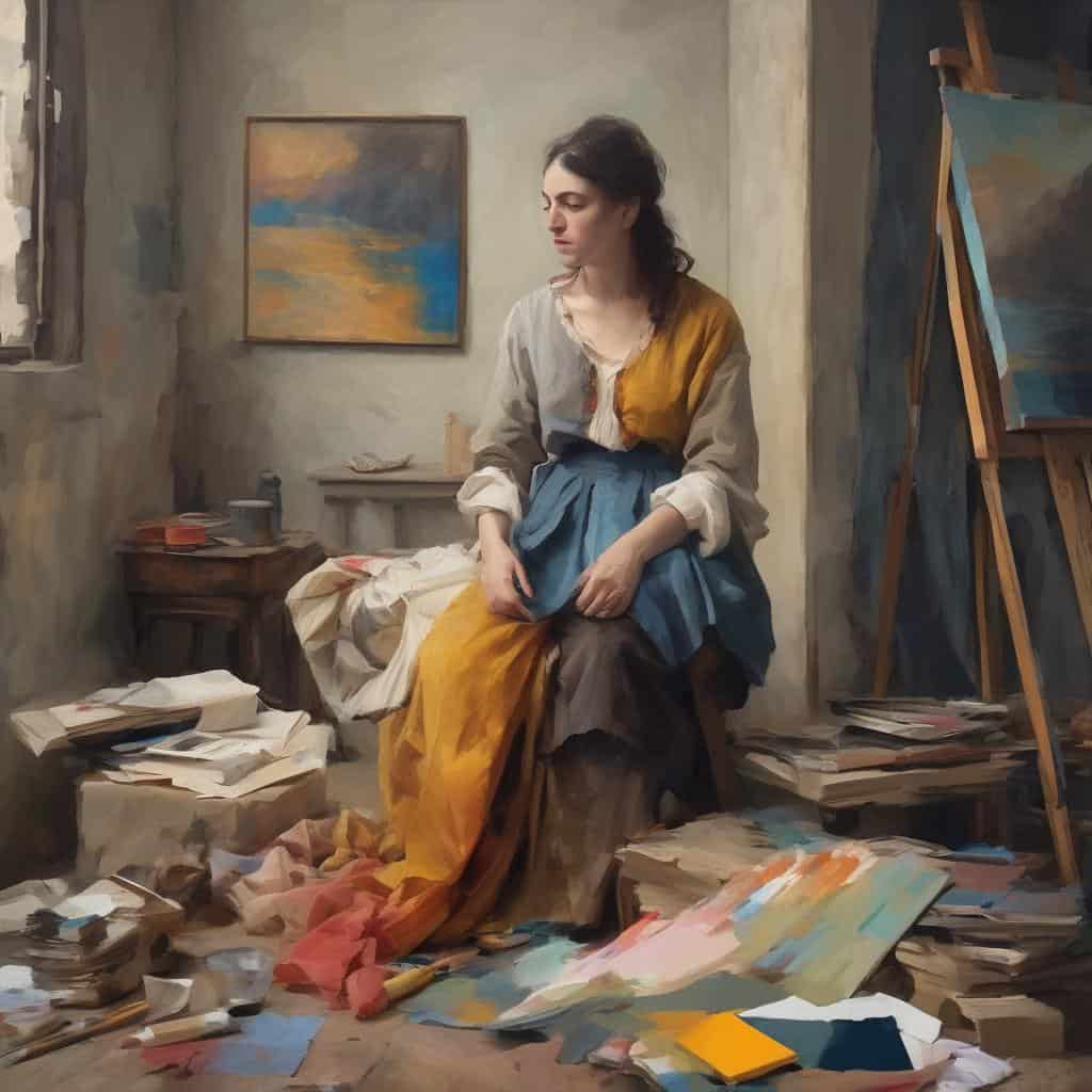 Παράξενη ζωγραφική με νέα εικονογράφηση και ιστορίες με εικόνες, μέσα σε καλλιτεχνικό στούντιο.