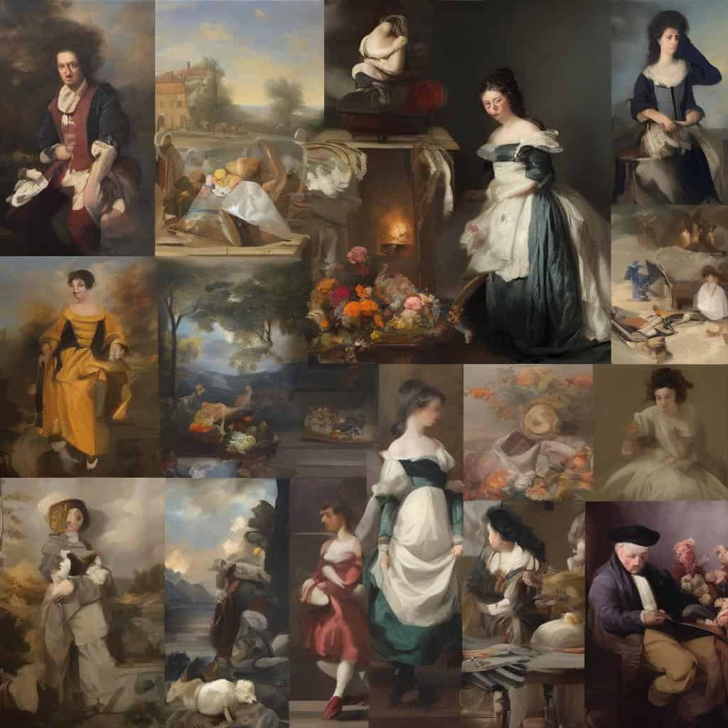 Αρχαία εικονογράφηση με ιστορίες και χαρακτήρες από την τέχνη της εικονογράφησης.