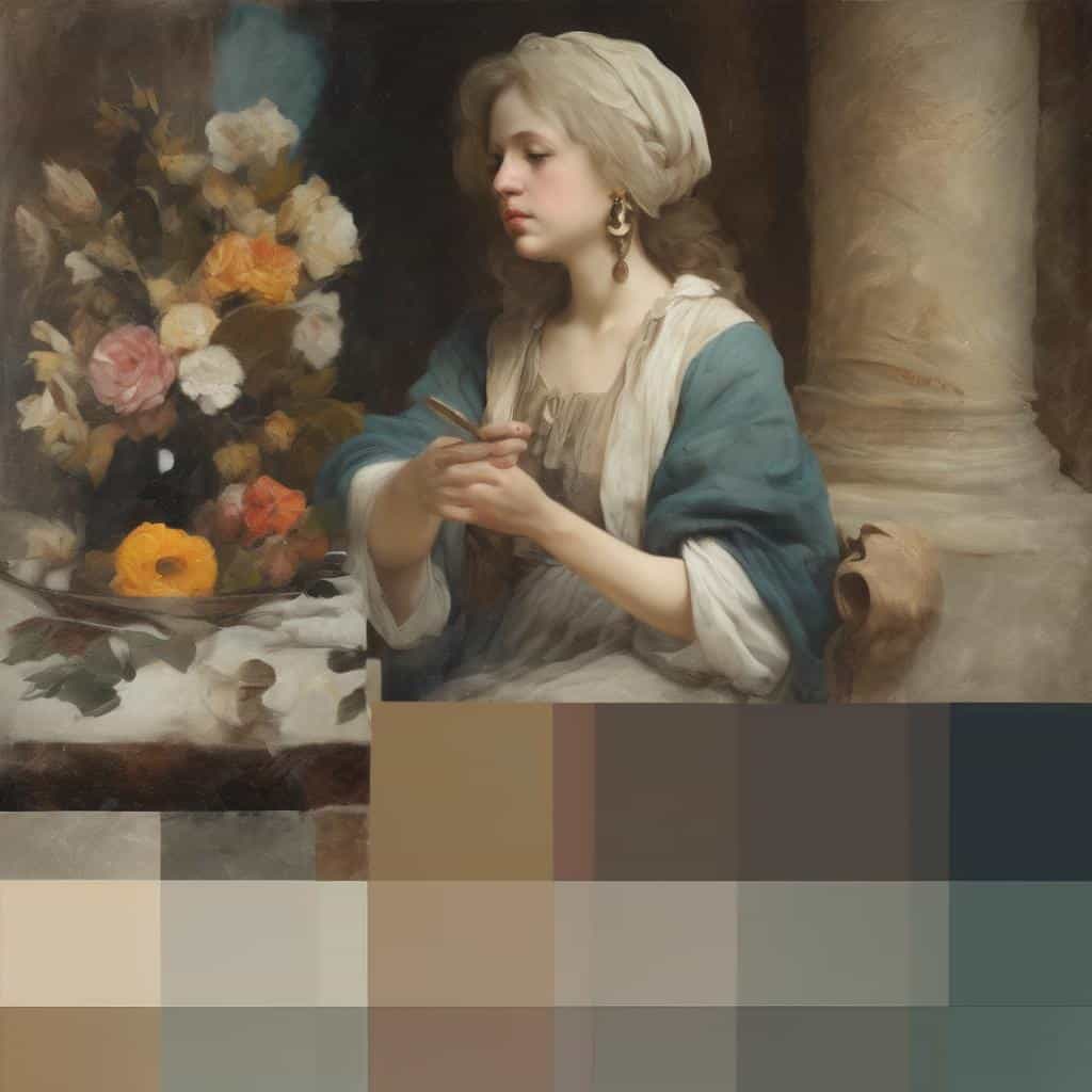 Παράδειγμα τέχνης εικονογράφησης με νεαρή γυναίκα και λουλούδια, έμπνευση για ιστορίες με εικόνες.