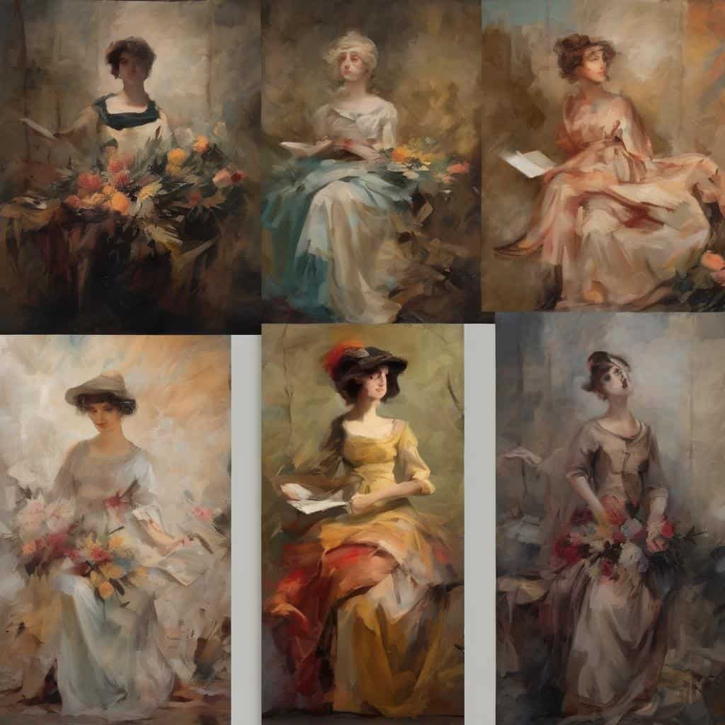 Φωτογραφία χαρακτηριστικών γυναικών σε πίνακες ζωγραφικής με θέμα την τέχνη της εικονογράφησης, ιστορίες με εικόνες.